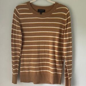 Banana Republic Forever Sweater Tan and Cream Striped Crewneck Sweater